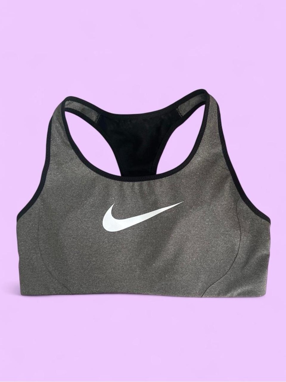 Nike Black & Gray Racerback Sports Bra with White Swoosh